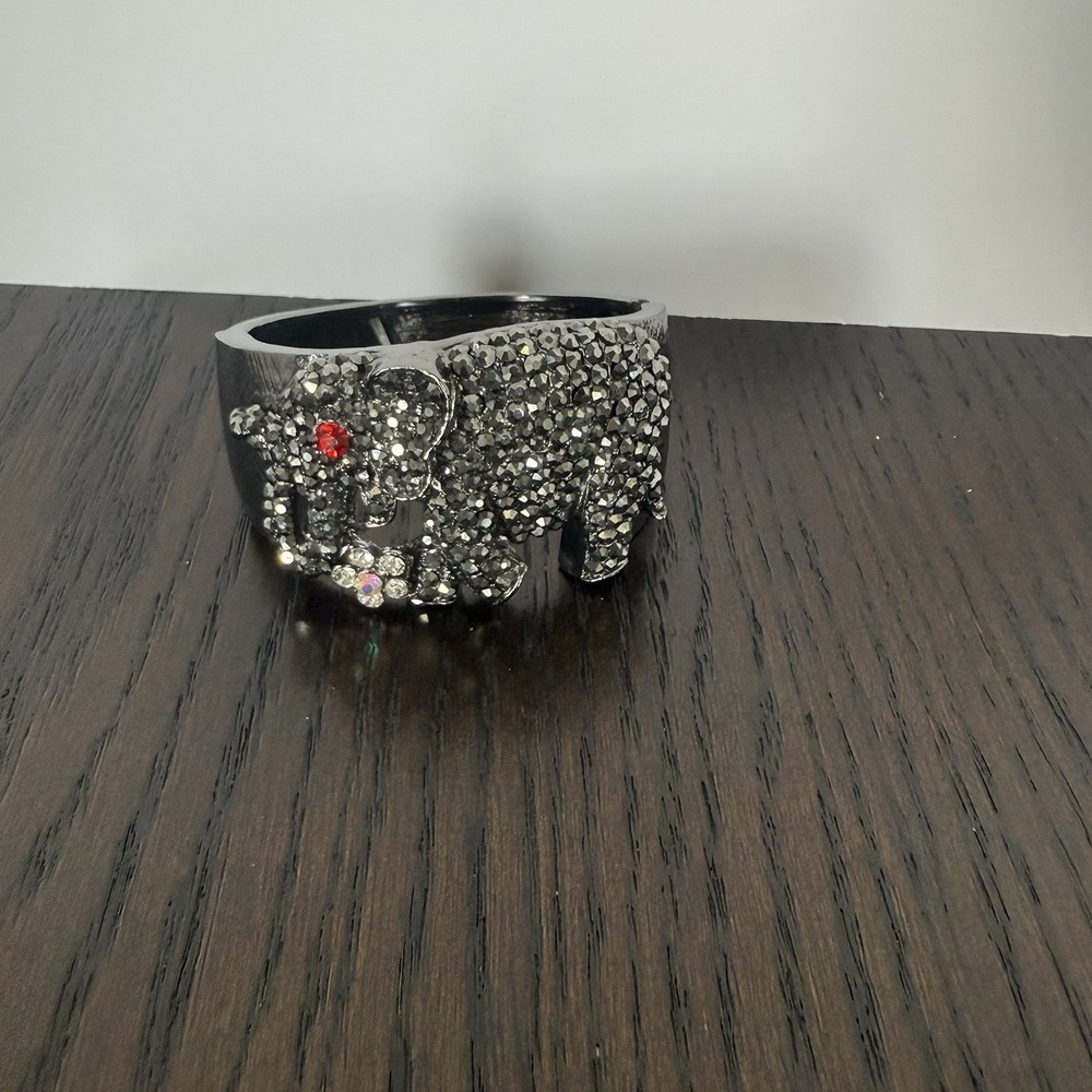 Elephant Bracelet Hinged Cuff‎ Black Wide Chunky